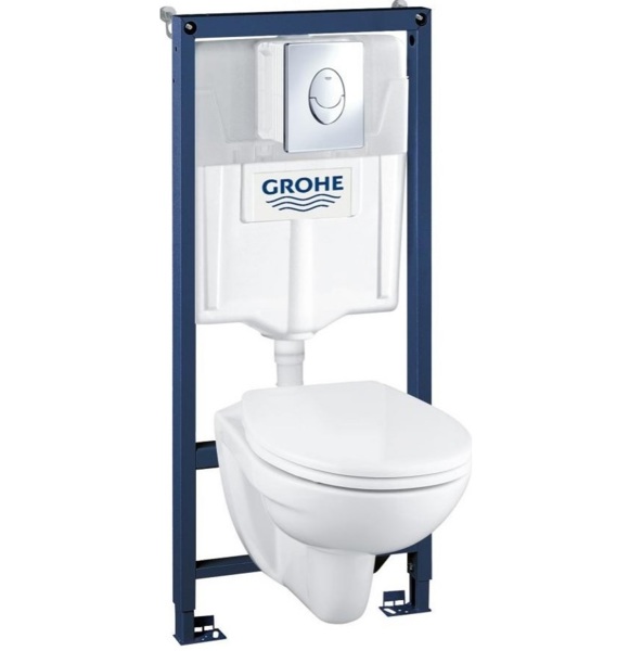 Фото Комплект 5 в 1 grohe solido 39192000 подвесной унитаз с сиденьем + система инсталляции + кнопка