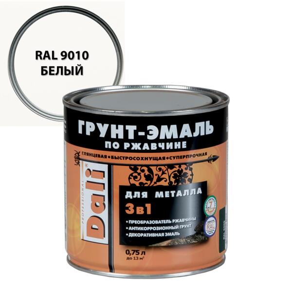 Фото Грунт-эмаль dali по ржавчине 3 в 1 гладкая 0,75л белый