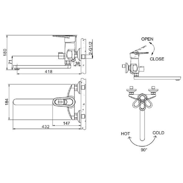 Фото Смеситель для ванны однорычажный bravat loop f6124182cp-02l-rus