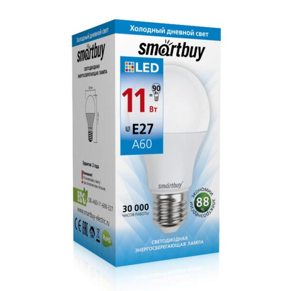 Фото Лампа светодиодная smartbuy led sbl-a60-11-60k-e27 е27 груша 11вт 6000к