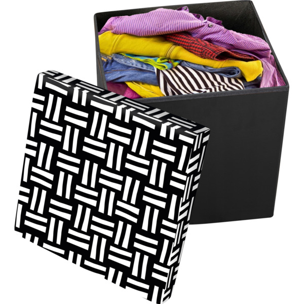 Фото Пуф складной с отделением для хранения 30*30*30см волшебная страна плетенка черно-белый 008465