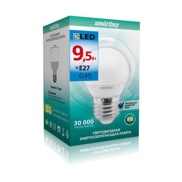 Фото Лампа светодиодная smartbuy led sbl-g45-9_5-60k-e27 е27 шар 9.5вт 6000к
