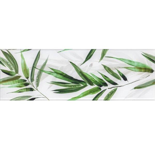 Фото Декор glass tropic a 25x75 зеленый (маленькие листья) 48362