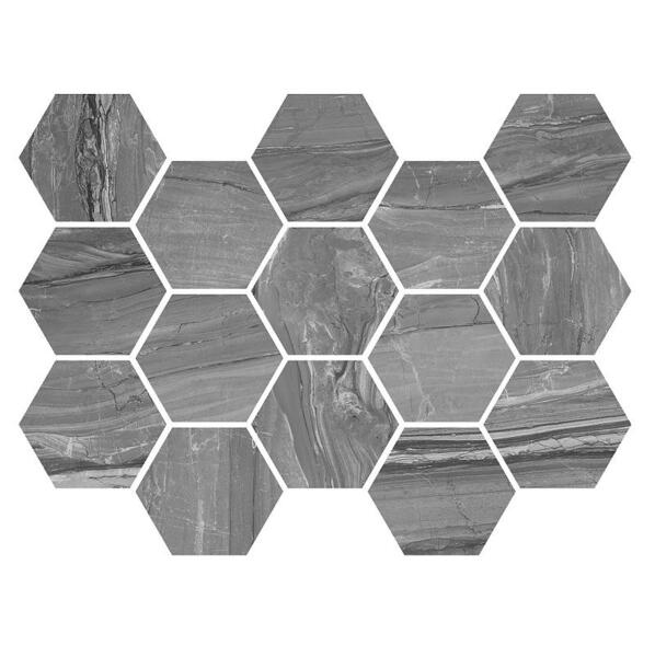Фото Декор мозаика  eos argent hexagon серый 32,5x22,5 53039