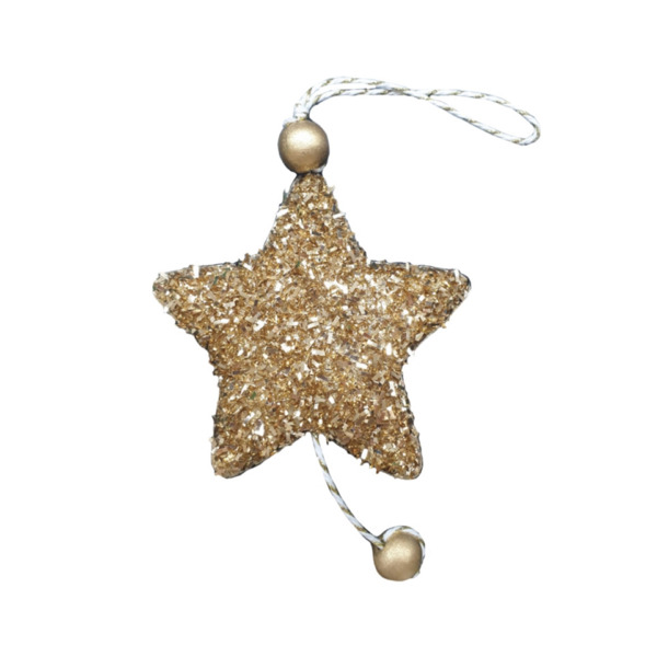 Новогоднее подвесное украшение золотистая пушистая звездочка из полиэтилена / 9x1,5x9см арт.82626