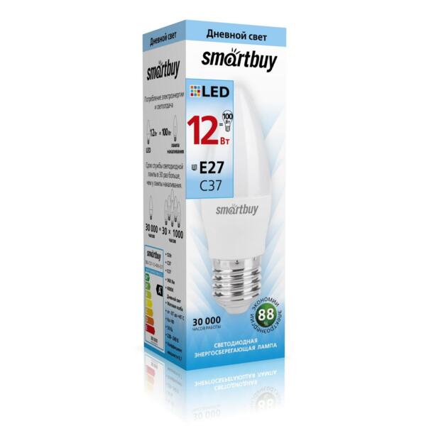 Фото Лампа светодиодная smartbuy led sbl-c37-12-40k-e27 е27 свеча 12вт 4000к