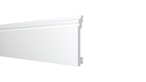 Фото Плинтус дюрополимер 100 мм плинтус под покраску, напольный, из полистирола высокой плотности decor-d