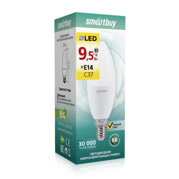 Фото Лампа светодиодная smartbuy led sbl-c37-9_5-30k-e14 е14 свеча 9.5вт 3000к