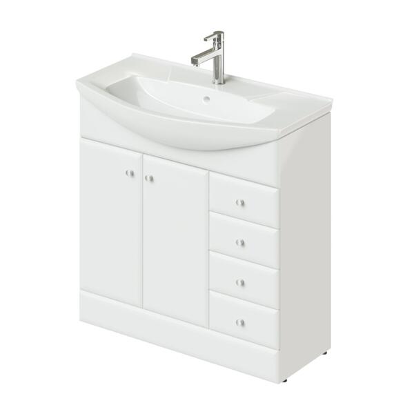 Фото Тумба с раковиной напольная итана classic 85 830х334х800 (белый глянец)