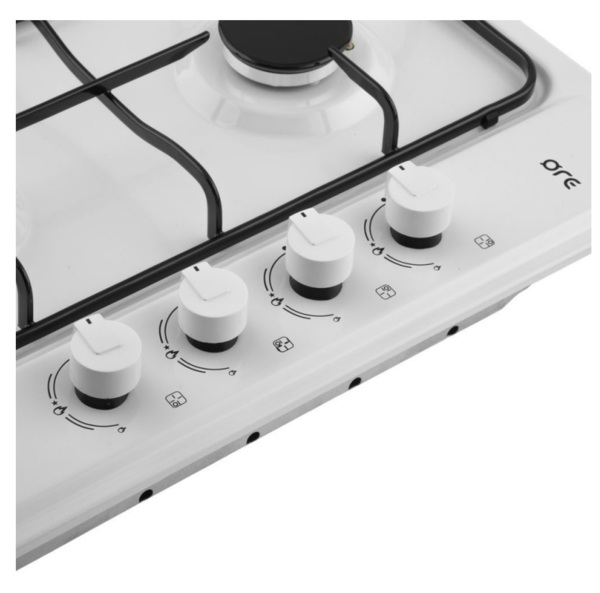 панель варочная газ белая ore lga60w 4 конфорки стальные решетки газ-контроль